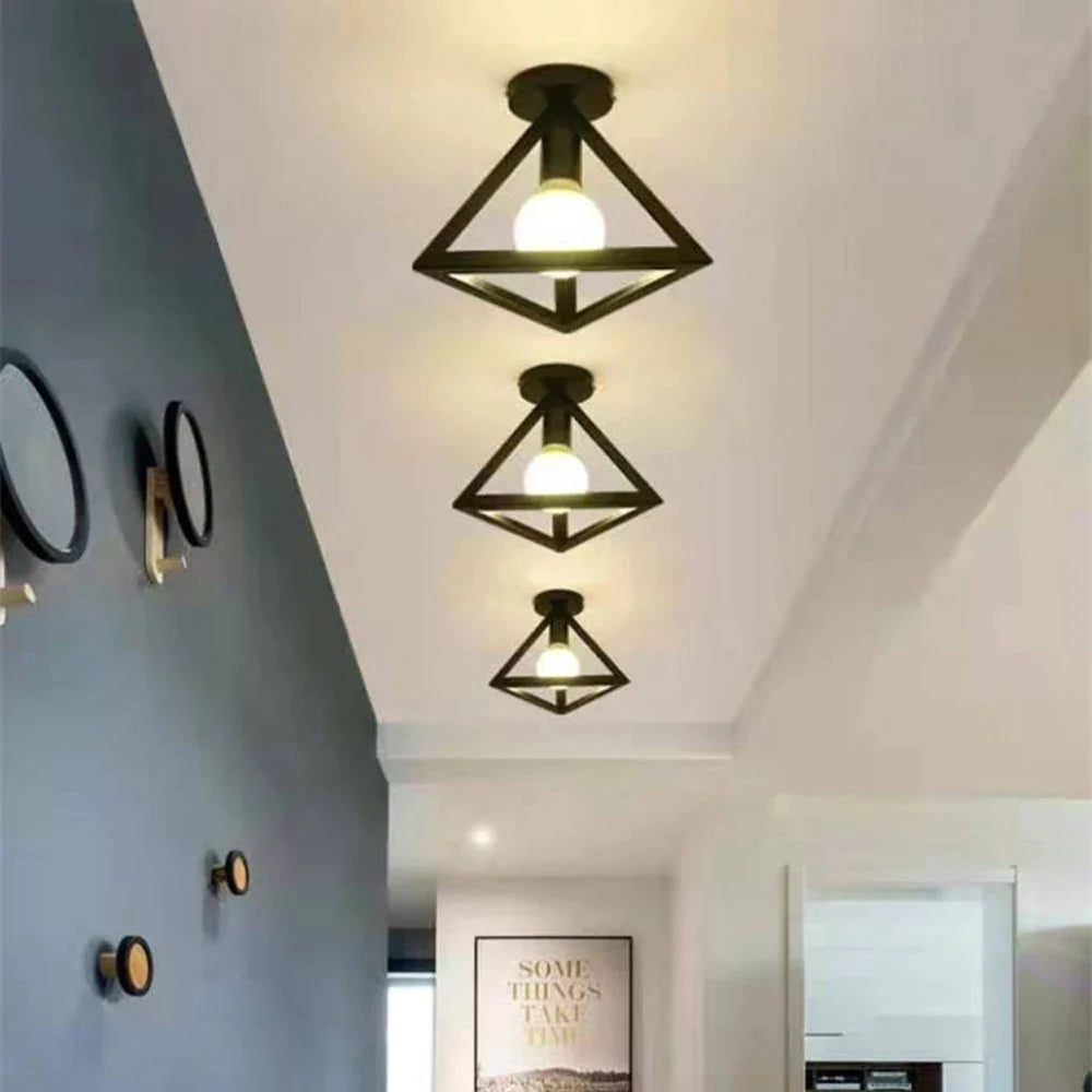 Afralia™ Vintage Iron Cage Ceiling Light for Aisle Bedroom Living Room