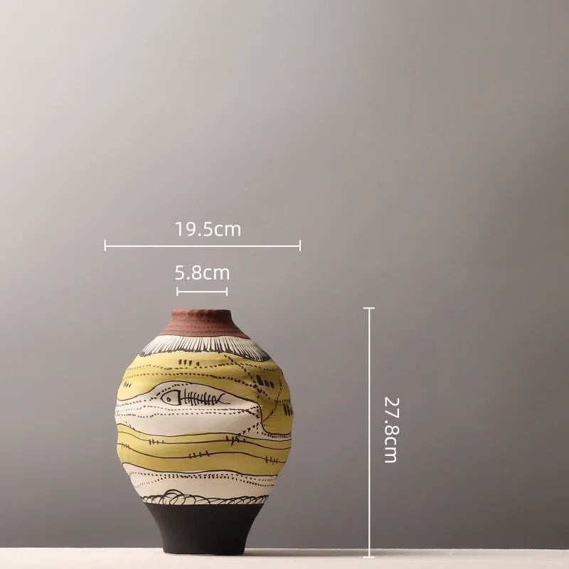 Afralia™ Geometric Porcelain Vase: Unique Design, Colorful Graffiti, Home Decor