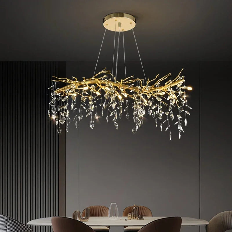 Afralia™ Golden Branch Ceiling Crystal Chandelier for Bedroom Living Room Lighting