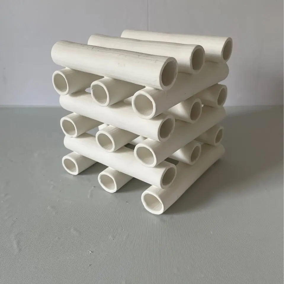 Afralia™ Geometric Ceramic Pipe Stack Decorative Figurines White Ornaments