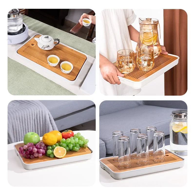 Bamboo Tea Tray Set with Drainage by Afralia™