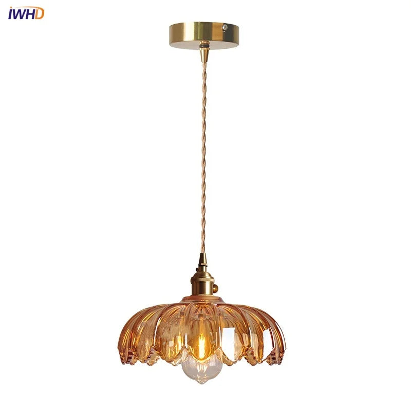 Afralia™ Amber Glass LED Pendant Lamp Modern Nordic Hanging Light