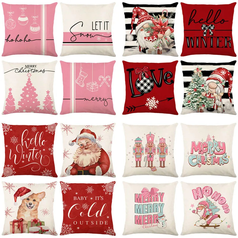 Afralia™ Pink Christmas Cushion Cover Set Home Decor Xmas Throw Pillow Covers
