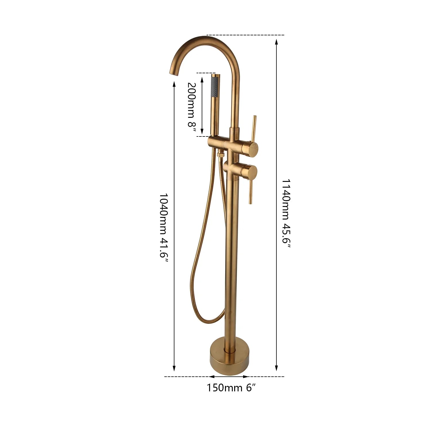 Afralia™ Brushed Gold High Rise Round Bath Mixer Roman Tub Faucet Set Floor Stand