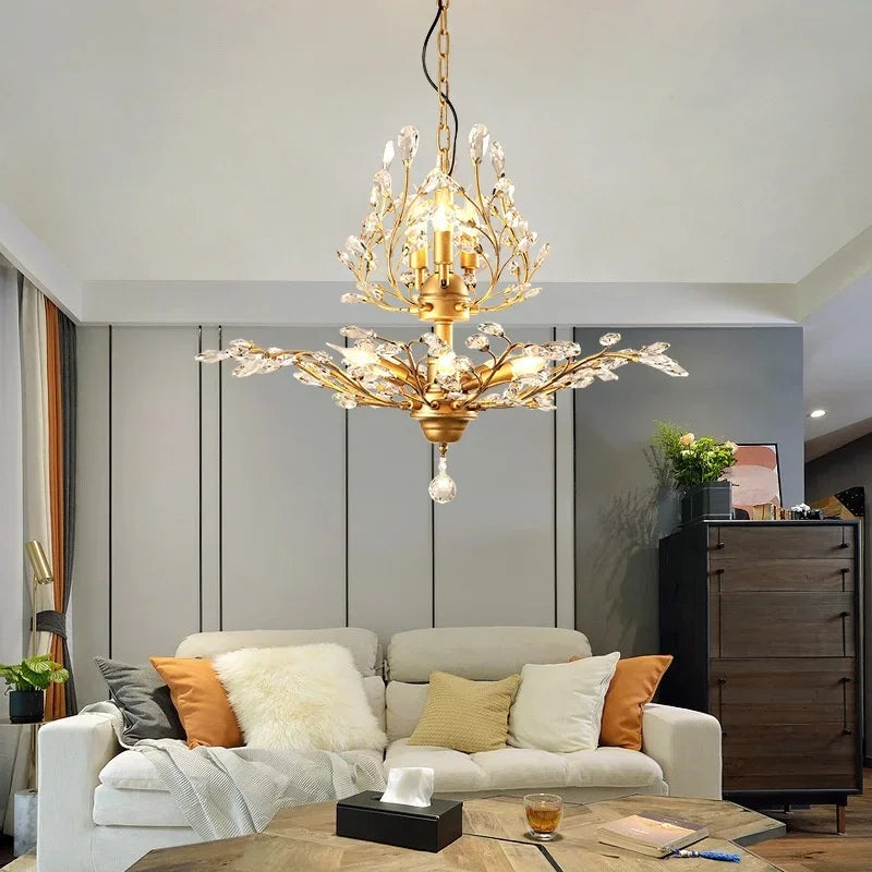 Afralia™ Retro Branch Black Crystal Chandelier, LED Pendant Light for Bedroom, Art Decor Lighting