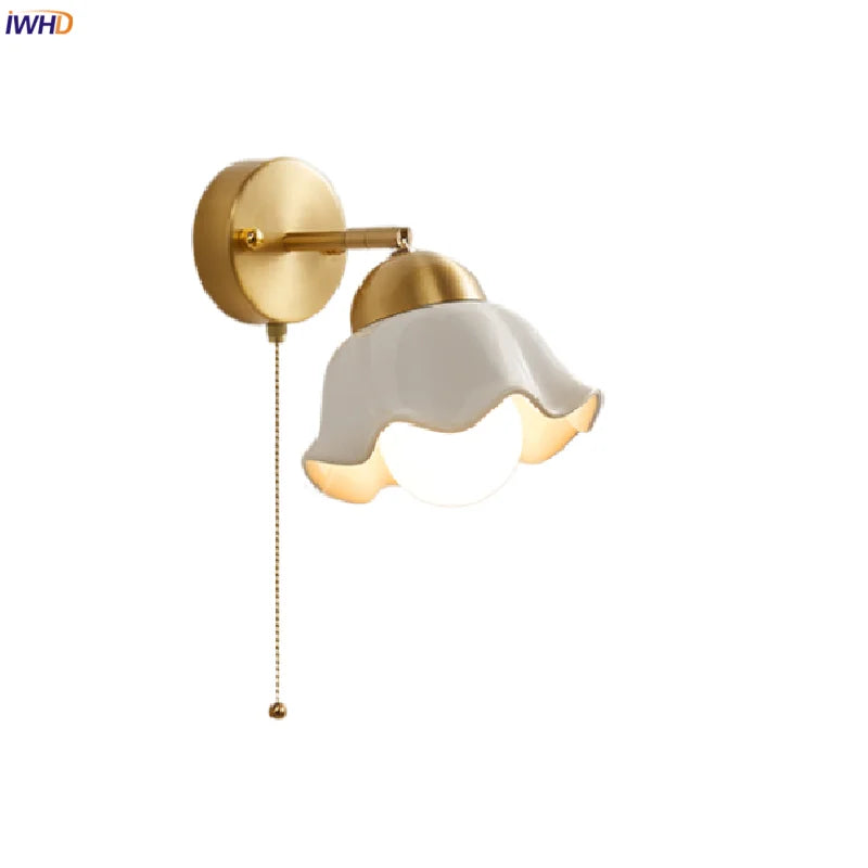 Afralia™ Copper LED Wall Light Fixture Pull Chain Switch Reading Dining Room Bedside Lamp