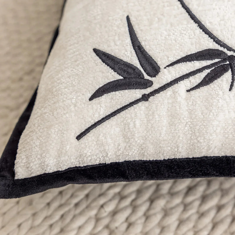 Afralia™ Chenille Embroidered Jacquard Pillow Cover, 45*45, Black White African-inspired Simple Pillowcase