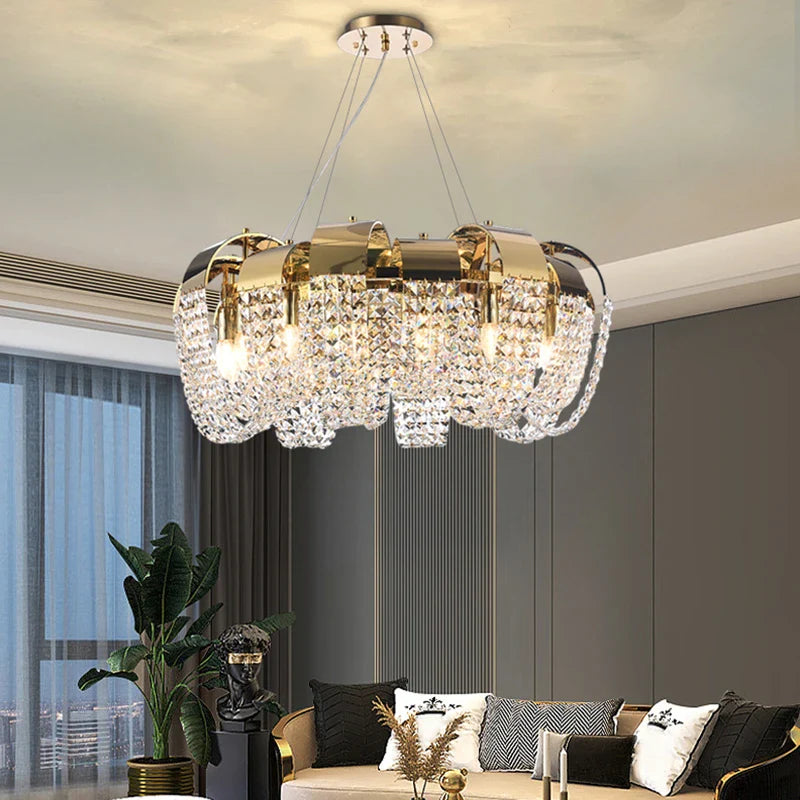 Afralia™ Modern Gold Crystal Chandelier LED Light Fixture Luxury Living Room Decor