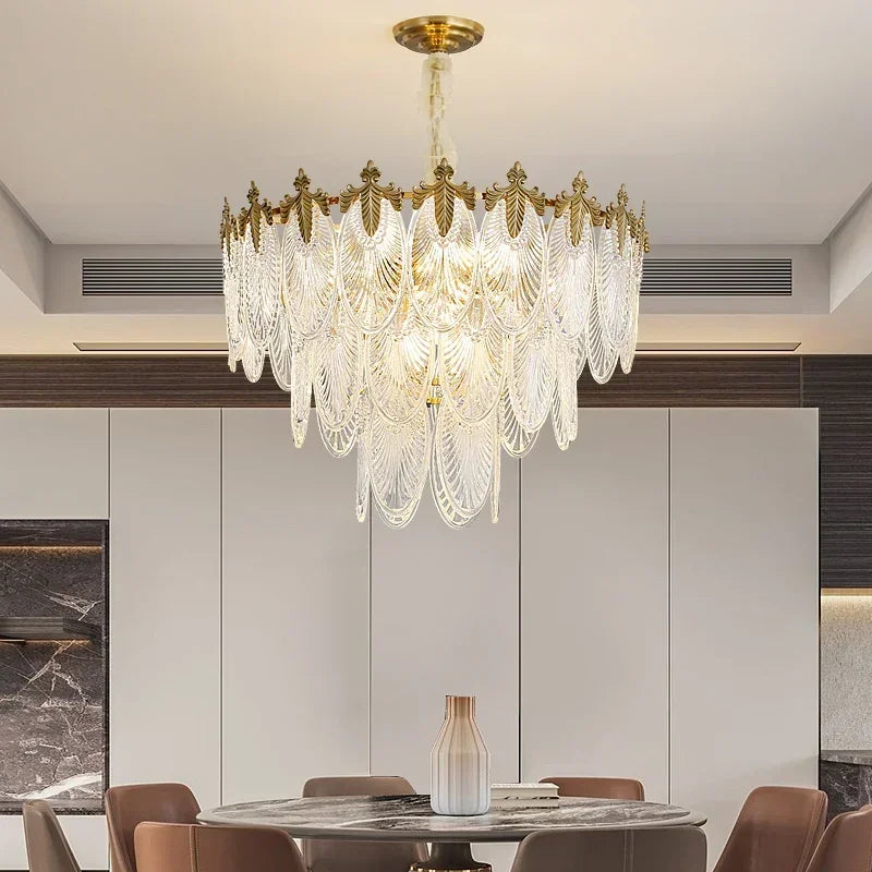 Afralia™ Modern Leaves Glass Ceiling Chandeliers LED Round Pendant Lights for Home Decor