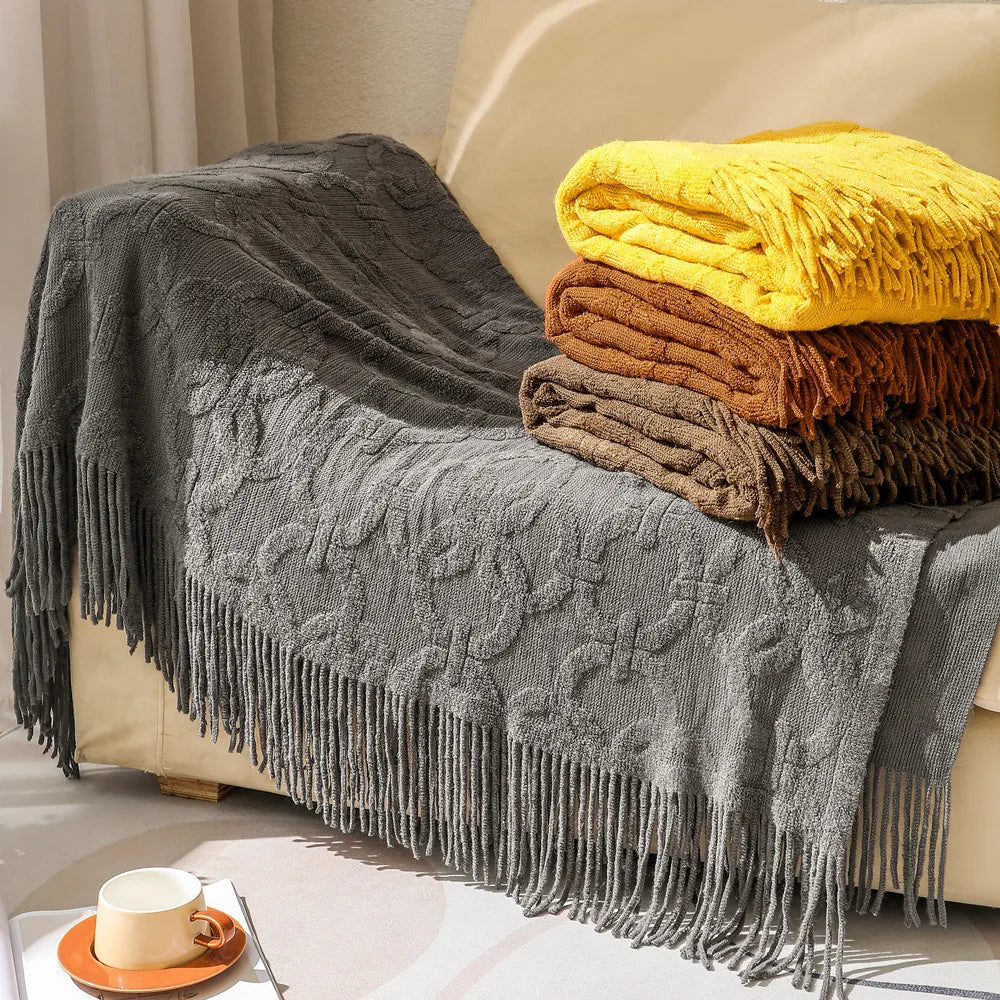 Afralia™ Knit Blanket Sofa Cover - Cozy Solid Color Throw for Home, Office, and Travel
