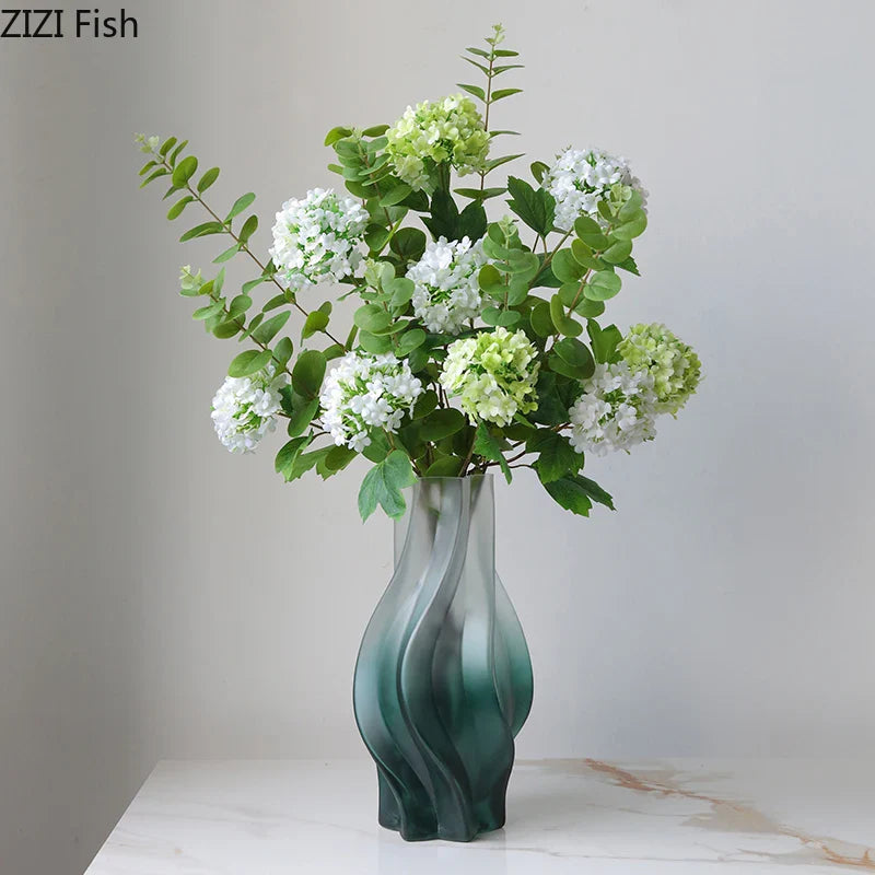 Afralia™ Green Ripple Glass Vase with Artificial Flowers for Home Decor