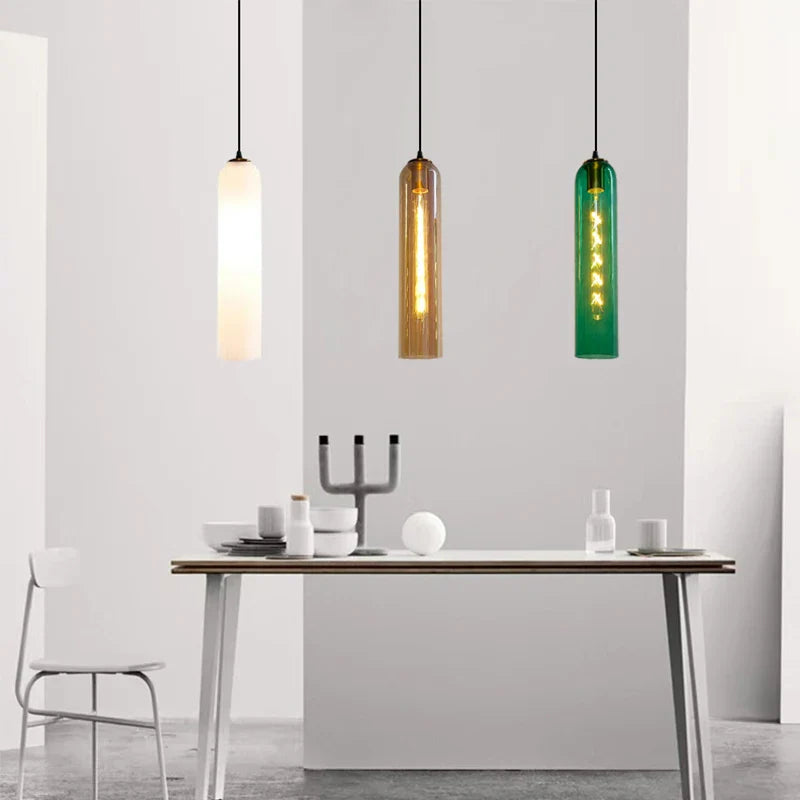 Afralia™ Green Glass Nordic Pendant Light E27 Suspension Fixture for Living and Bedroom