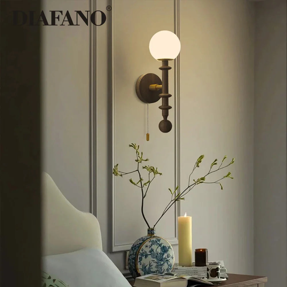 Afralia™ Retro Spiral Wooden Wall Lamp with Switch LED Light for Bedroom & Living Room