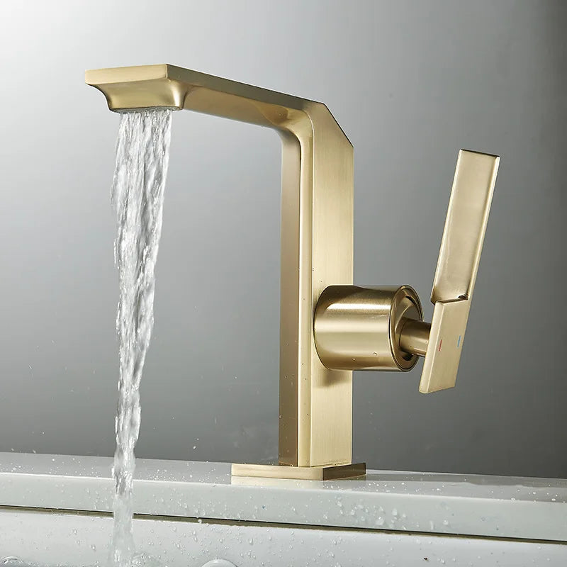 Afralia™ Brush Gold Basin Faucet: Solid Brass Bathroom Mixer Tap, Single Handle Deck Mounted
