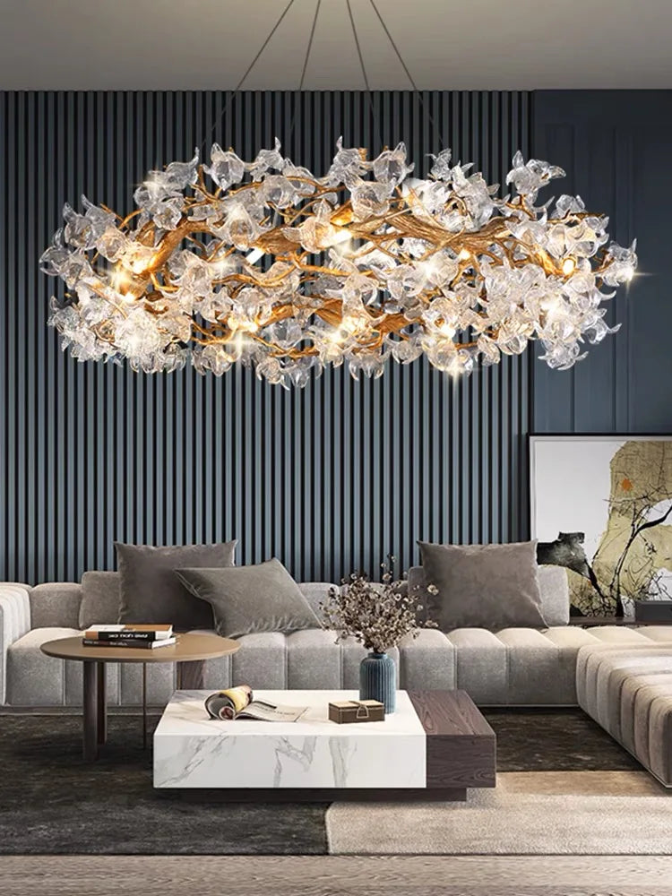 Afralia™ LED Crystal Pendant Chandelier with Handmade Kapok Flower Glass Branches