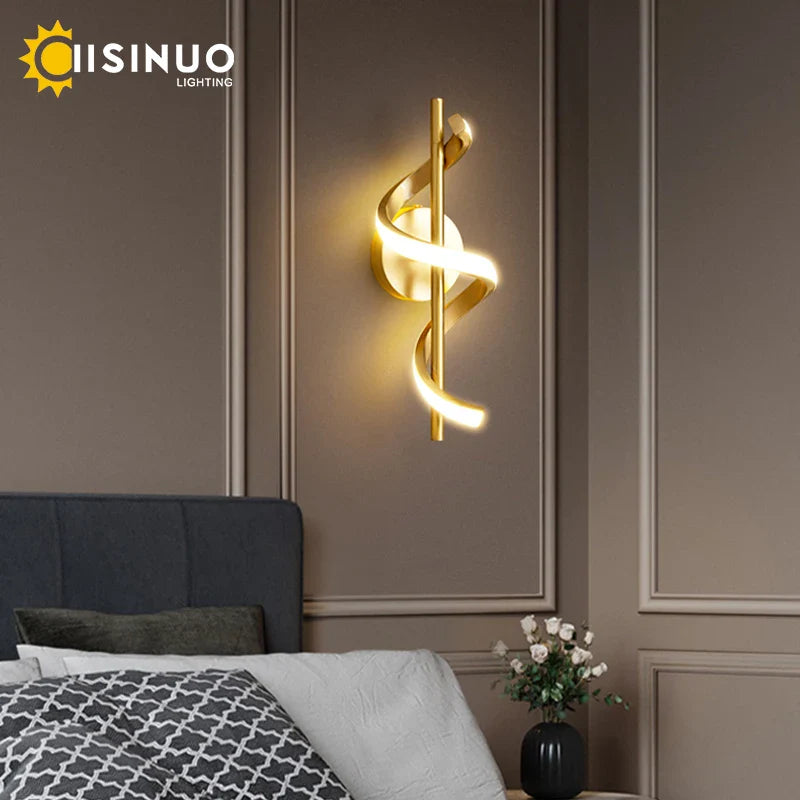 Afralia™ Gold Copper LED Wall Sconce for Bedroom Living Room Hallway