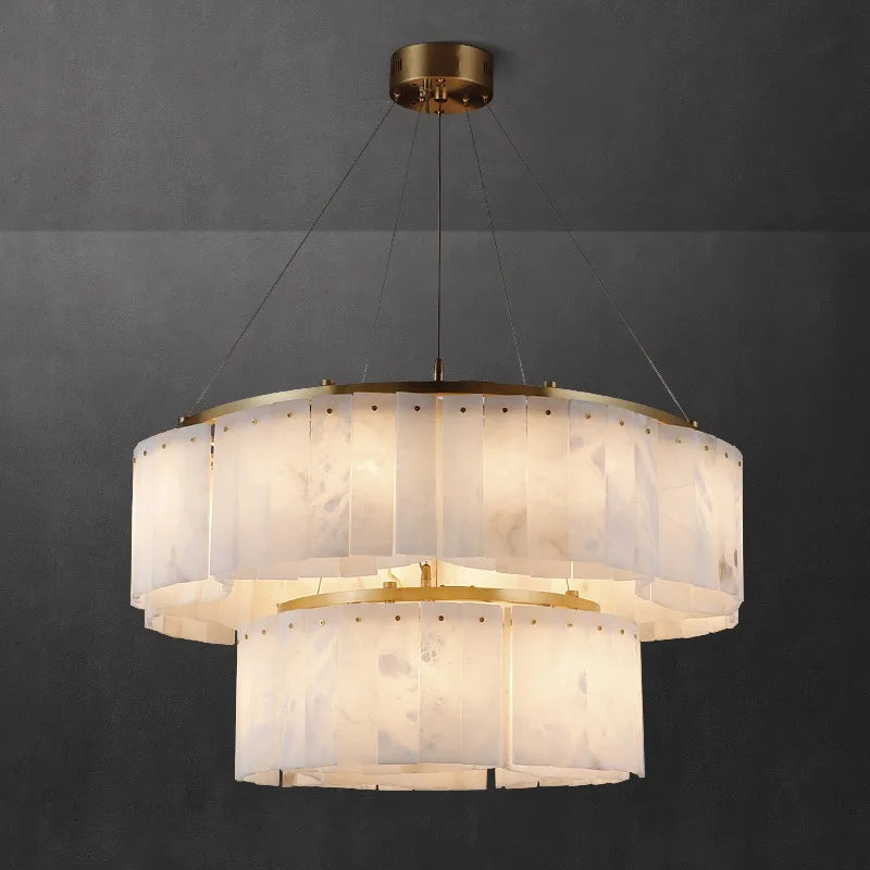 Afralia™ Round Dolomite Block Chandelier Light, Luxury Matte Gold Ceiling Fixture