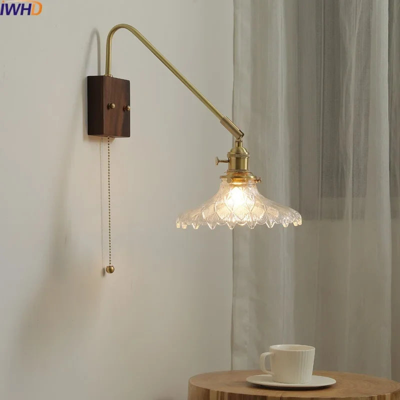 Afralia™ Modern LED Wall Lamp Walnut Copper Stair Light Fixtures Bedroom Bathroom Living Room