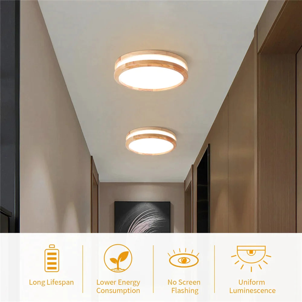 Afralia™ Nordic Wooden Frame LED Ceiling Light for Home Decor