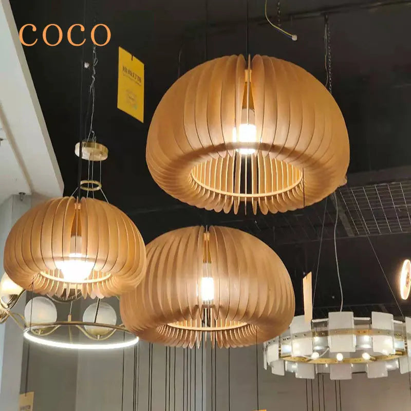 Afralia™ Wooden Pumpkin Bird Shades Pendant Light Tiffany Chandelier, Adjustable E27, Creativity, Bedroom Dining Room
