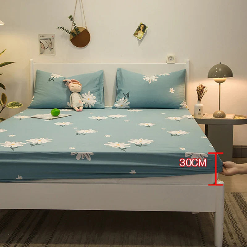 Afralia™ Fashion Flowers Print Cotton Fitted Sheet Single Piece Queen Size, Soft Pink Bed Linen