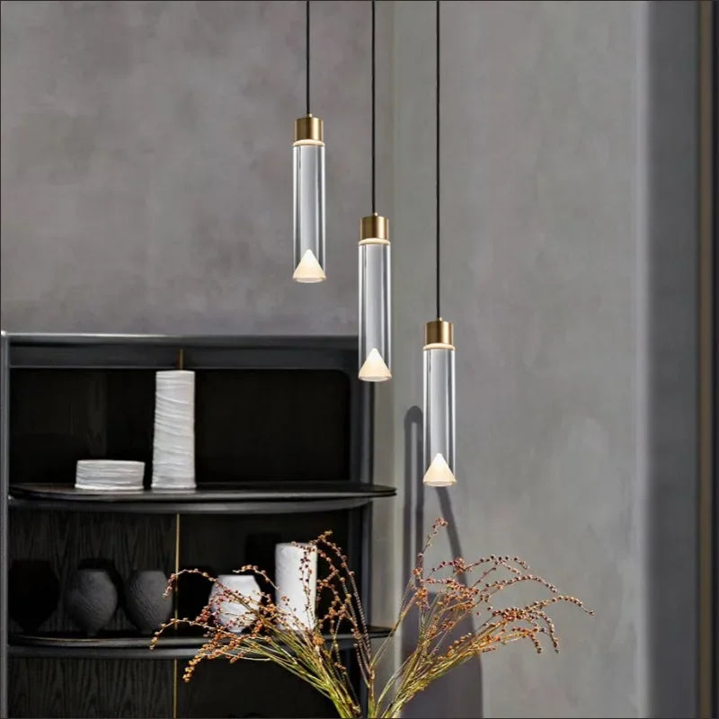 Afralia™ Clear Crystal Copper Pendant Light for Dining, Kitchen, Bedroom - Adjustable G4 Bulb