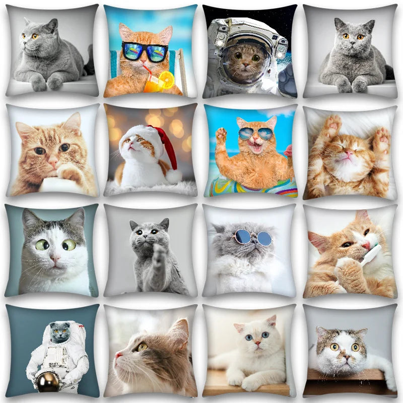Afralia™ Cute Cat Anime Pillow Case – 45x45cm Cartoon Cushion Cover for Home and Office