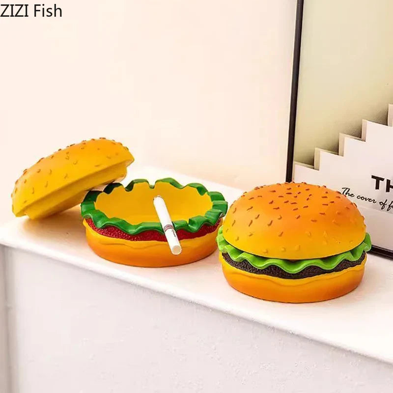 Afralia™ Cartoon Burger Ashtray: Fun Resin Smoking Accessories for Office Table