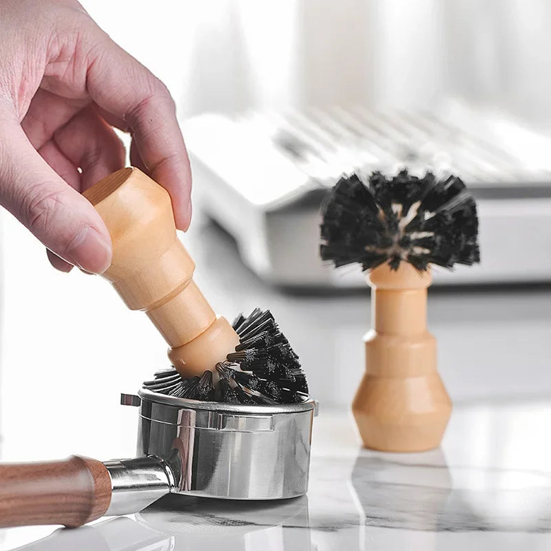 Afralia™ Espresso Portafilter & Tamper Cleaning Brush with Wooden Handle