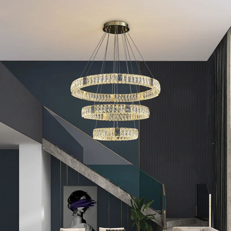Afralia™ Golden LED Ring Chandelier for Modern Luxury Living and Dining Spaces