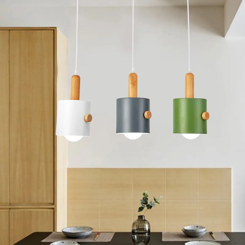 Afralia™ Nordic Wooden Macaron Chandelier | Solid Wood Modern Minimalist Colorful Hanging Lamp