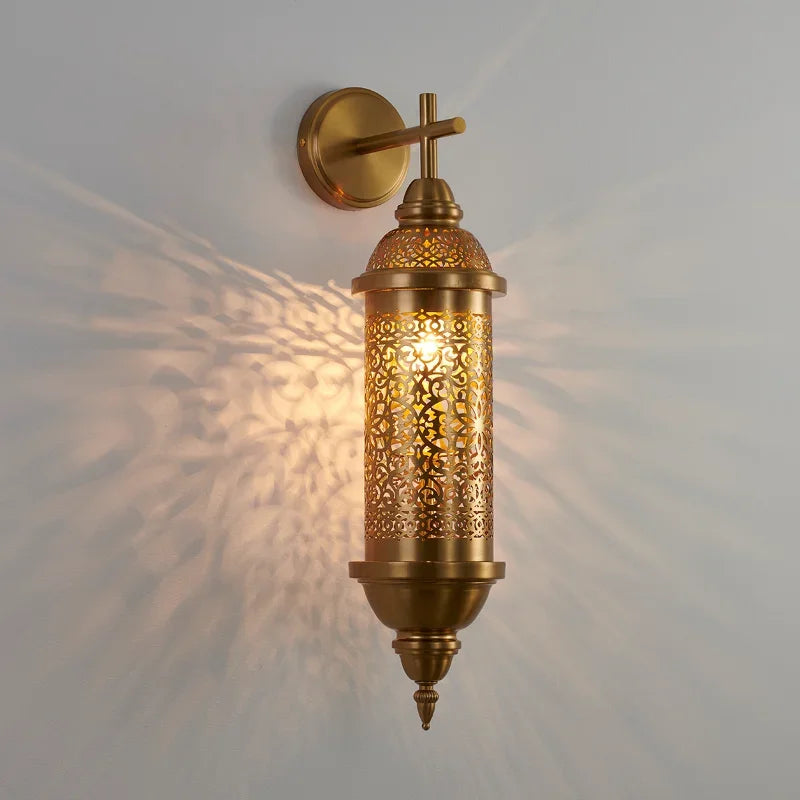 Afralia™ Moroccan Hollow Carved Gold Lustre Wall Lamp LED E27 for Home & Hospitality