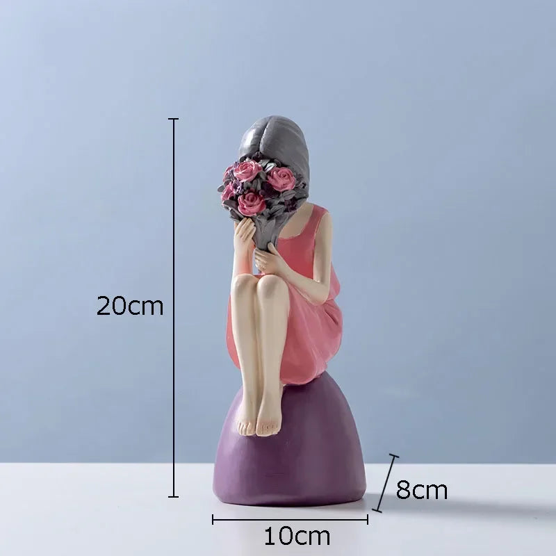 Afralia™ Modern Girl Resin Statue Decor Figure Sculpture Home Ornament