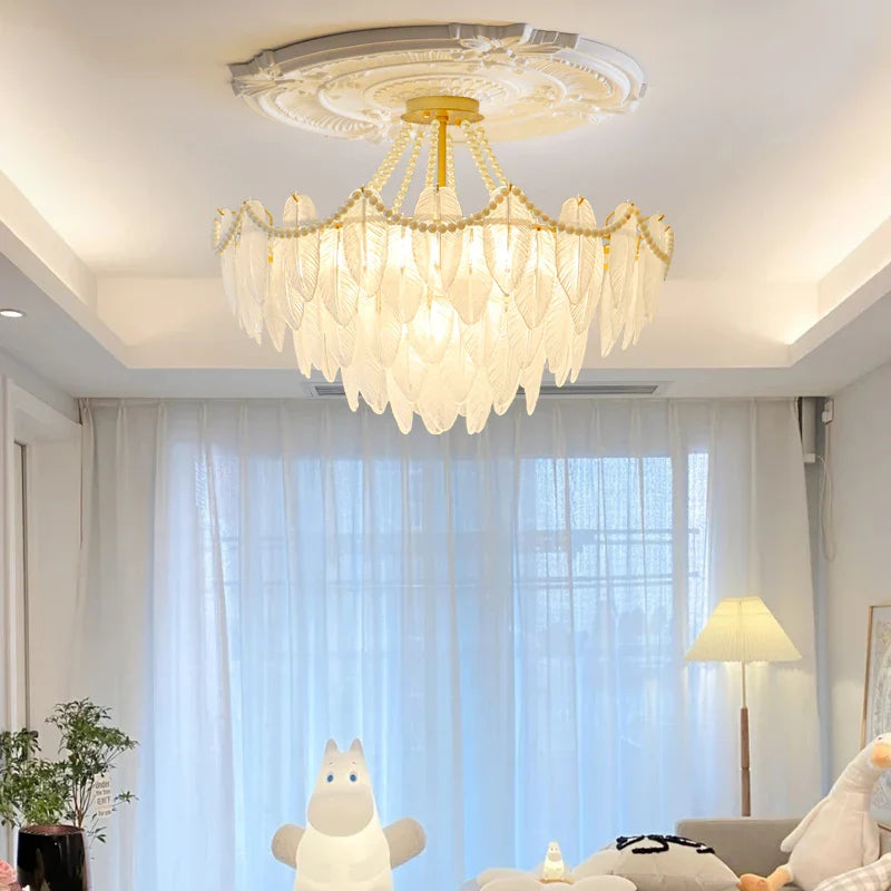 Afralia™ Modern Feather Glass Chandelier for Elegant Living Spaces