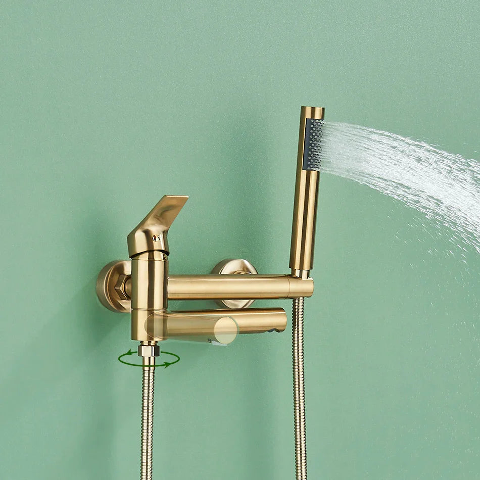 Afralia™ Brass Wall Mounted Bathtub Shower Mixer Tap Set for Bathroom