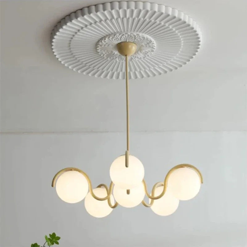 Afralia™ Bean Glass Pendant Light, red & cream, Minimalist Nordic Chandelier for Living Room, Bedroom, Dining & Study
