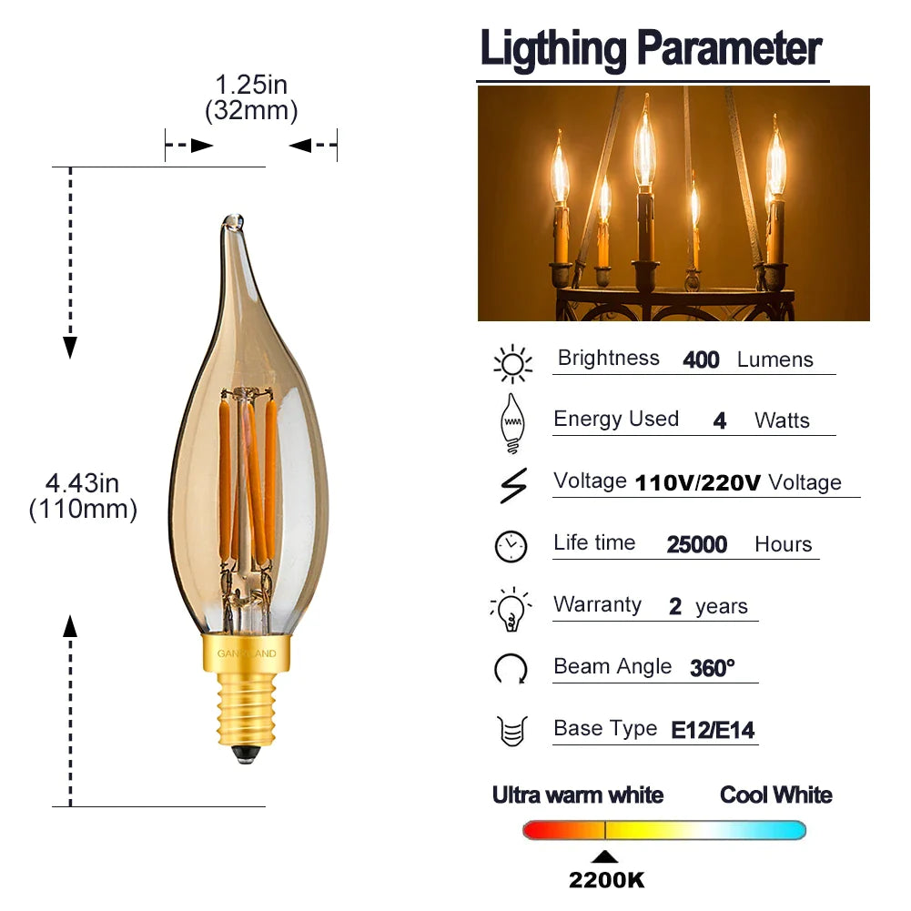 Afralia™ Dimmable LED Filament Candelabra Bulb for Pendant Lamp - 2700K