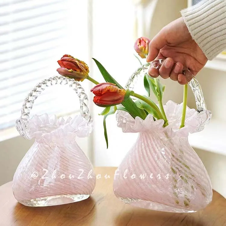 Afralia™ Crystal Flower Basket: Handmade Glass Plant Vase Home Wedding Decor