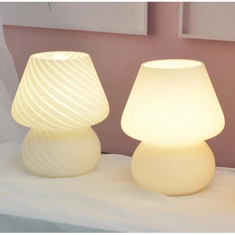Afralia™ Striped Mushroom Glass LED Desk Lamp in Korean Ins Style