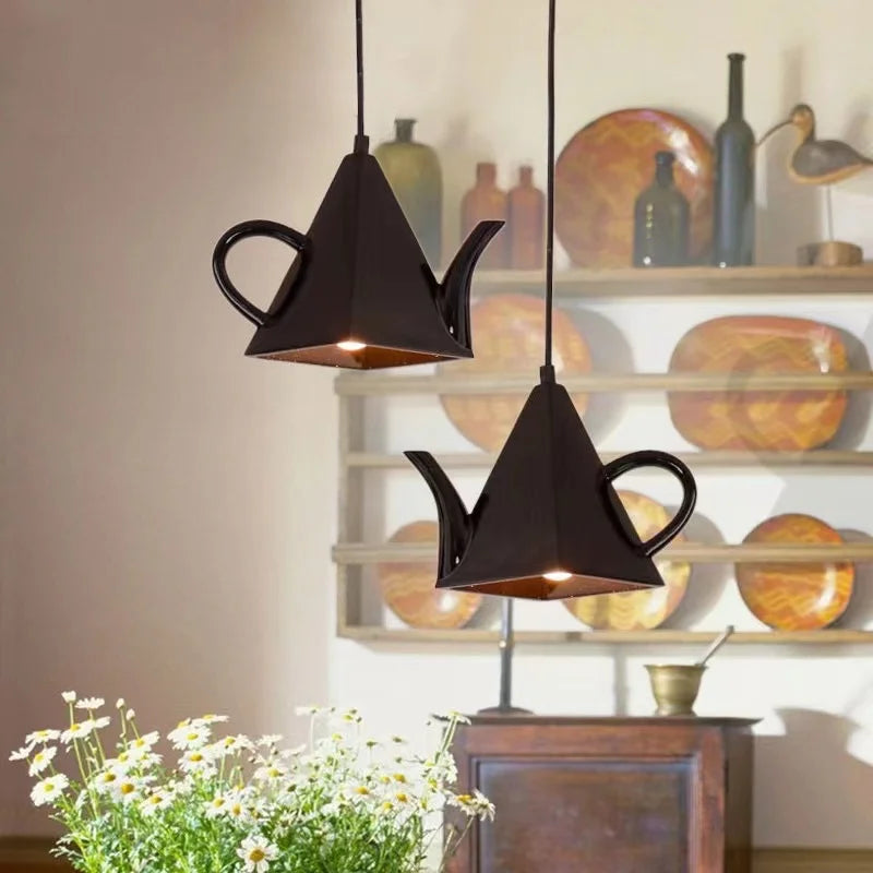 Afralia™ Resin Teapot Chandelier Tea Cup Kitchen Bar Restaurant Decorative Lighting