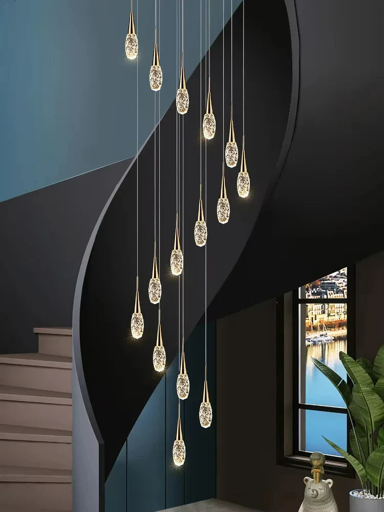 Afralia™ Modern Crystal Chandelier for Villa High Living Room, LED Ceiling Light
