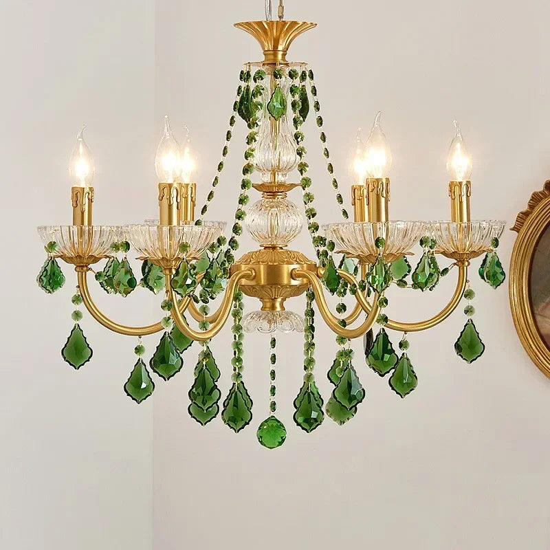 Afralia™ Green Crystal Chandelier for Living Room - Bohemian Style LED Pendant Lighting