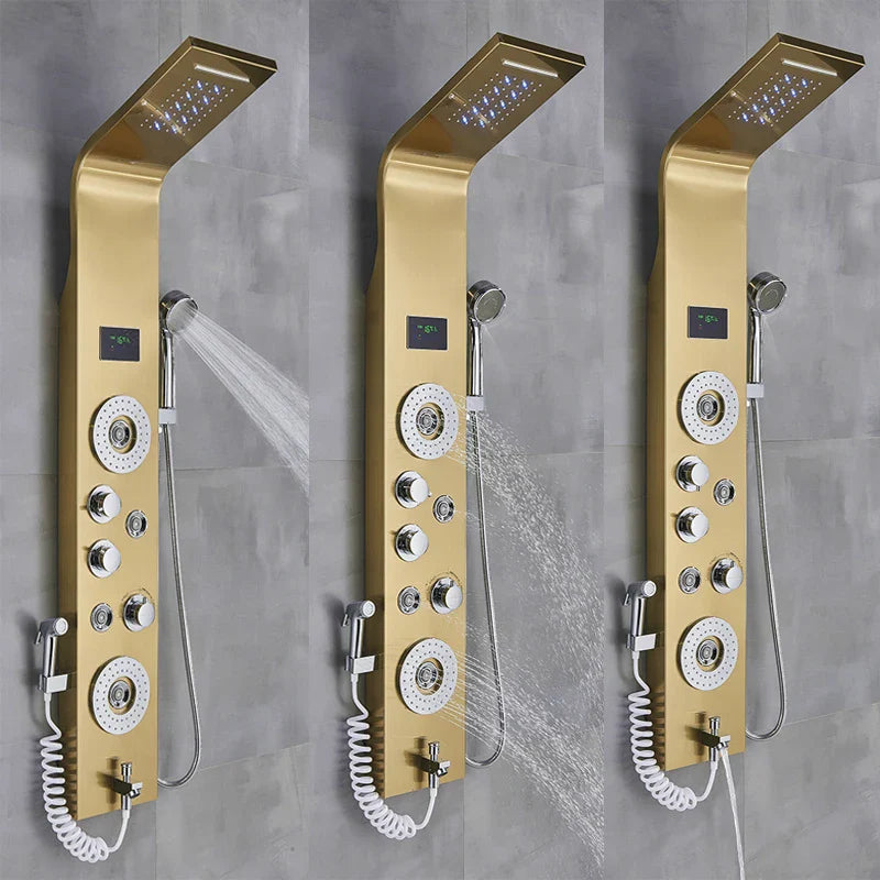 Afralia™ LED Blue Light Shower System with Temperature Display, Massage Column, Waterfall Rainfall