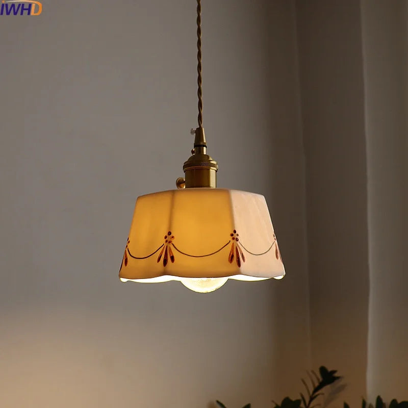 Afralia™ LED Copper Ceramic Pendant Lamp Modern Style Chandelier for Living Dining Bedroom