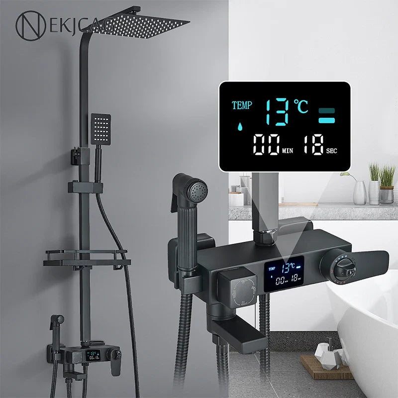 Afralia™ Digital Thermostatic Shower Faucet Set with Bidet Sprayer
