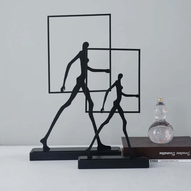 Afralia™ Wrought Iron Walking People Square Frame Handicraft Home Decor