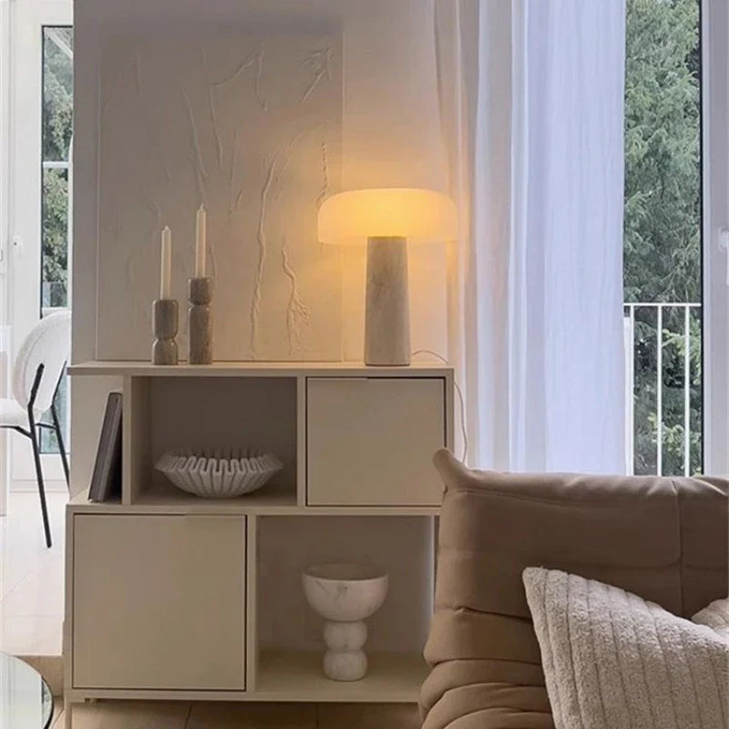 Afralia™ Cream Marble Table Lamp: Modern LED Bedroom Lighting Fixture