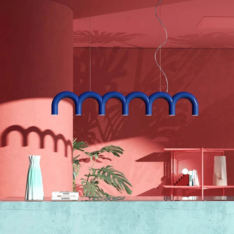 Afralia™ Blue Metal Arch Chandelier Pendant Light - Modern Design for Home Décor