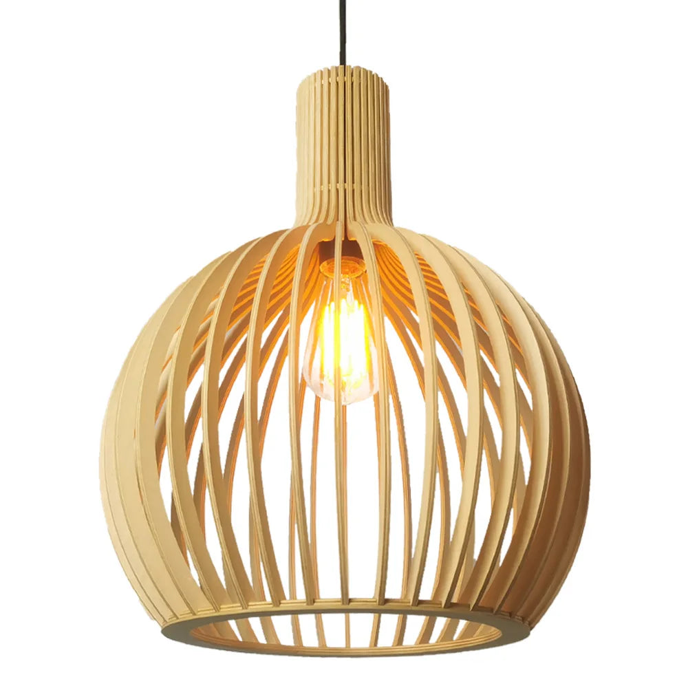 Afralia™ Wooden Bird Cage Pendant Lamp - Nordic Ceiling Hanging Light for Dining Room