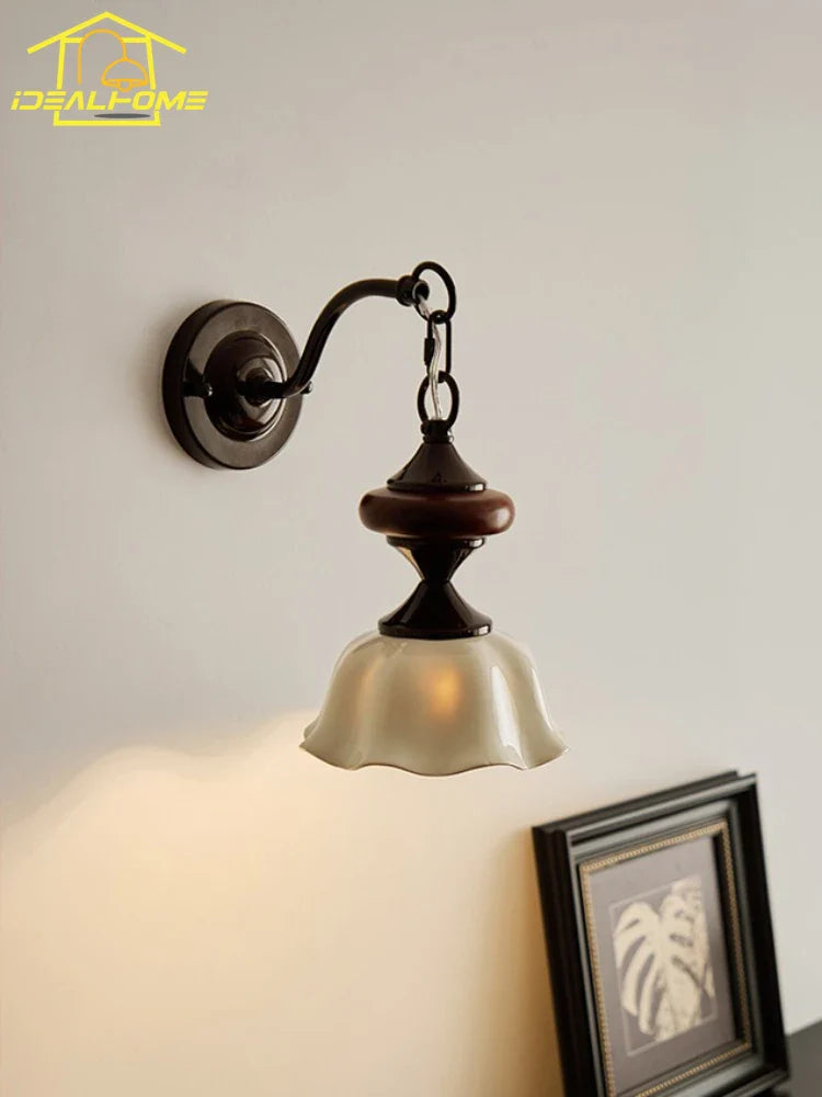 Afralia™ Medieval Vintage Ceramic Wall Lamp LED E27 Chrome/Walnut for Bedroom & Living Room
